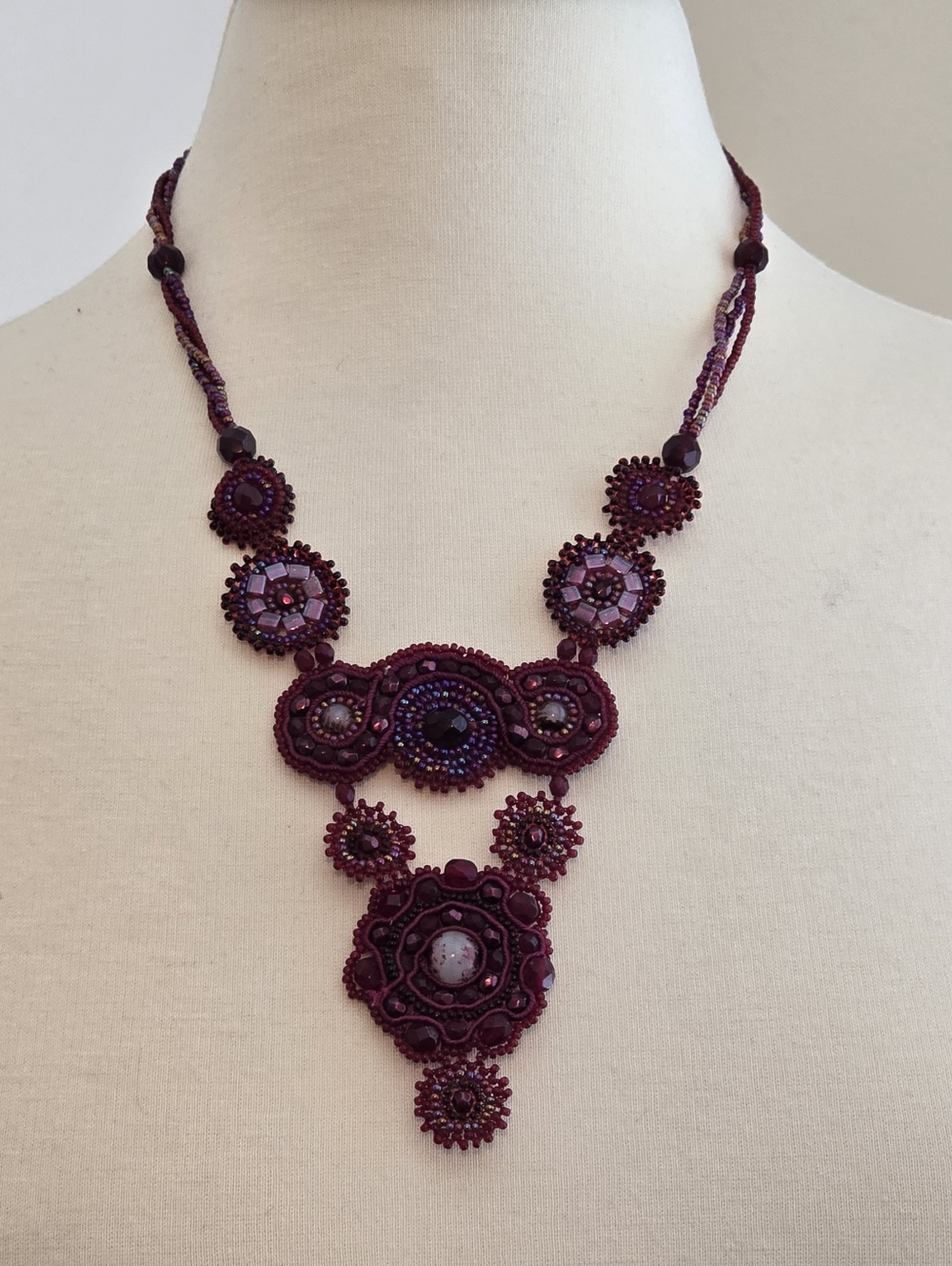 Handcrafted Deep Plum Beaded Statement Necklace